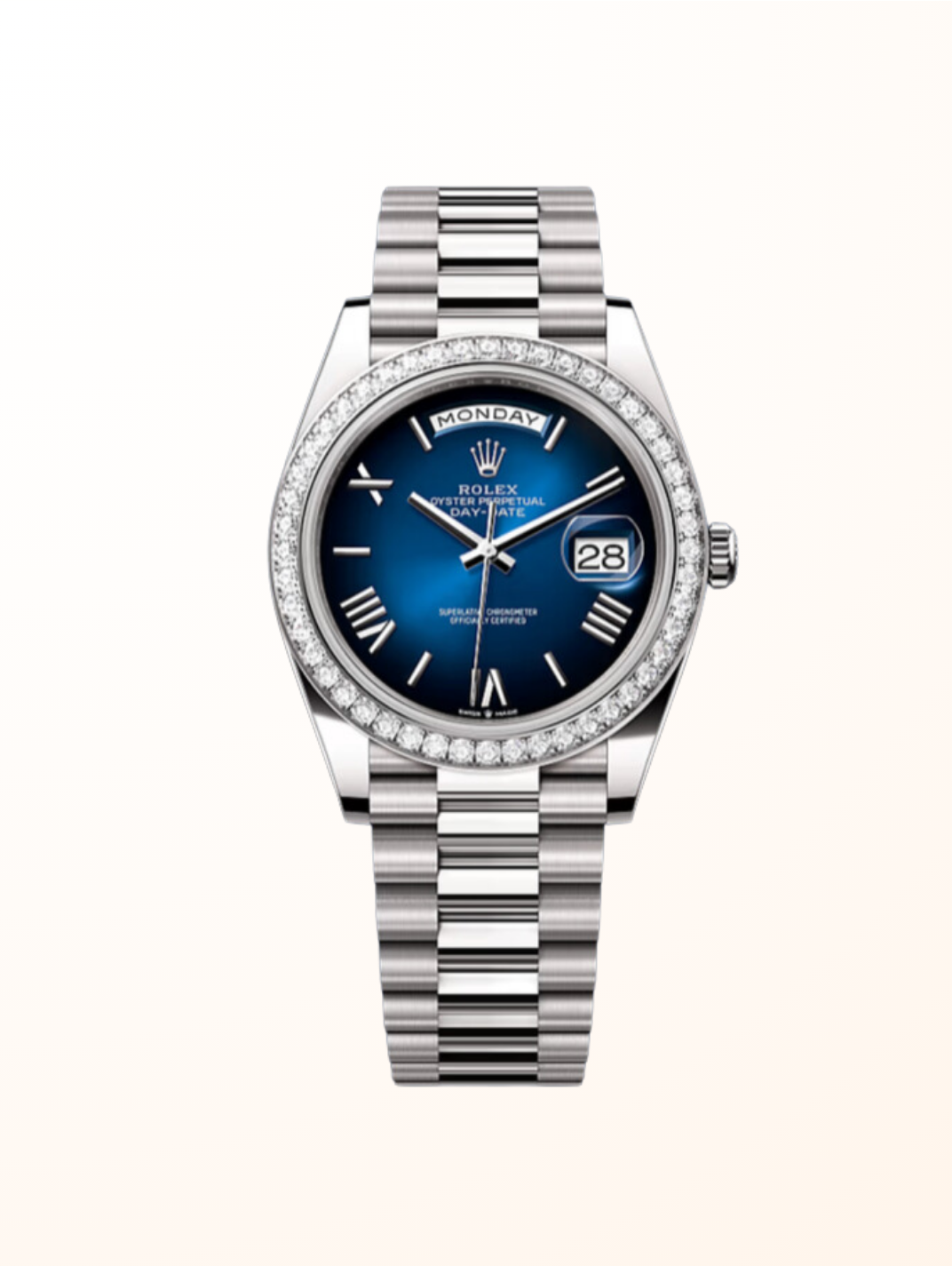 Day-Date 40 WG Diamond Set Blue Ombre Roman