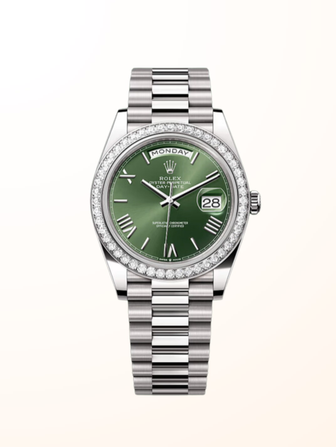 Day-Date 40 WG Diamond Set Olive Green Roman