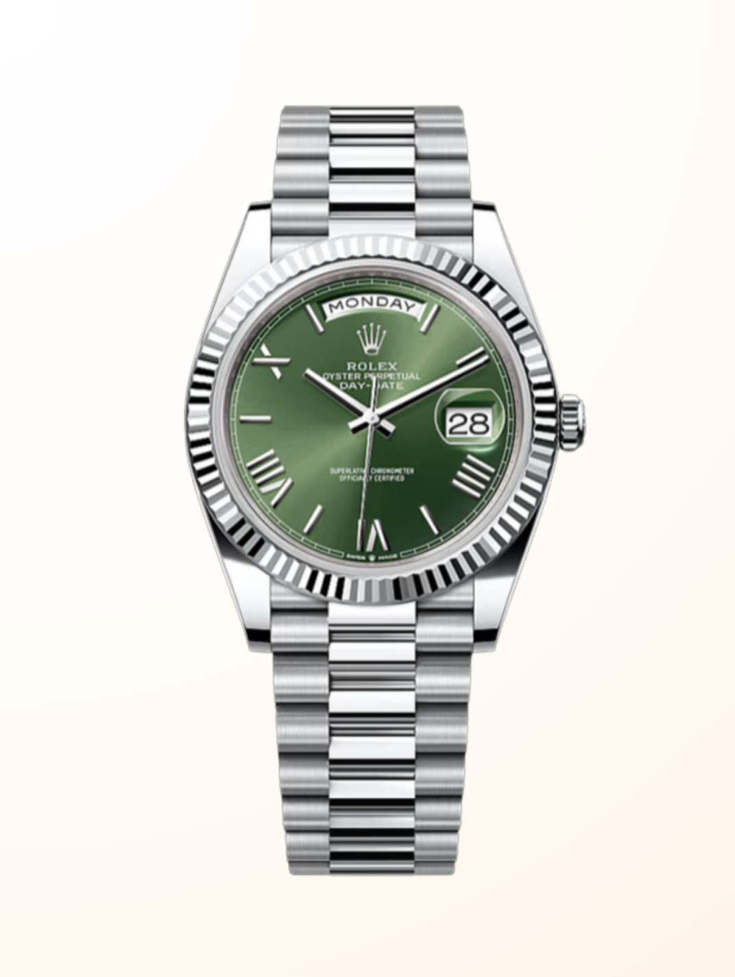 Day-Date 40 Platinum Olive Green Roman