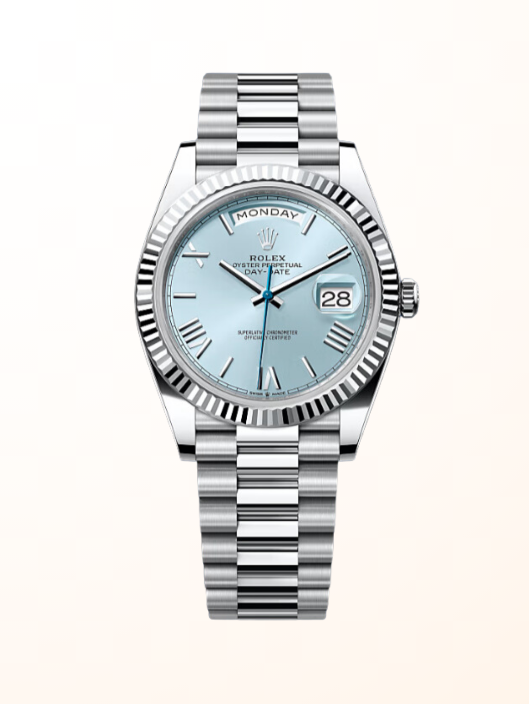 Day-Date 40 Platinum Ice Blue Roman